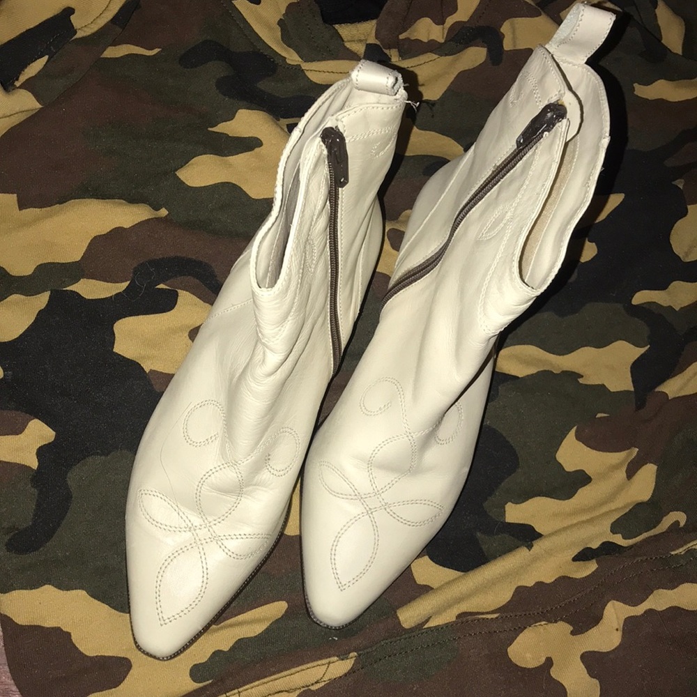 vintage cream leather boots